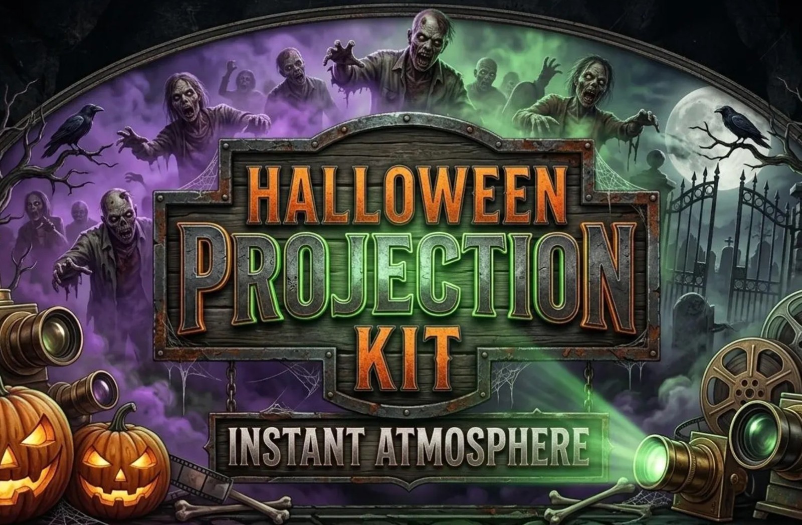 Halloween Projection Kit: 13 Spooky Effects, LED Projector & Screen Halloween Projection Kit: 13 Spooky Effects, LED Projector & Screen