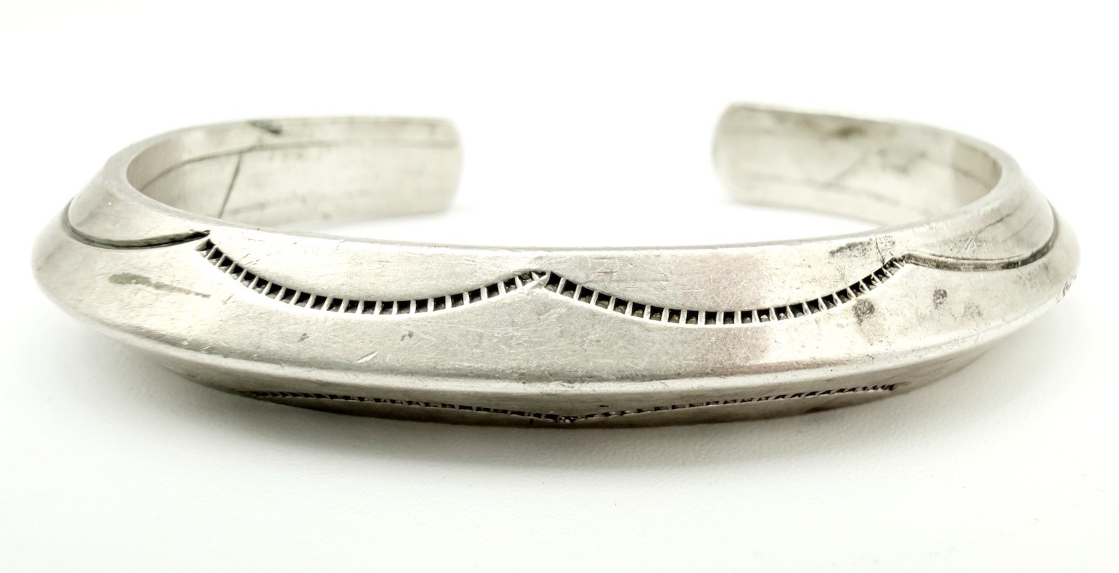 Vintage Navajo Tahe Heavy Sterling Silver Cuff Stamped Bracelet Vintage Navajo Tahe Heavy Sterling Silver Cuff Stamped Bracelet