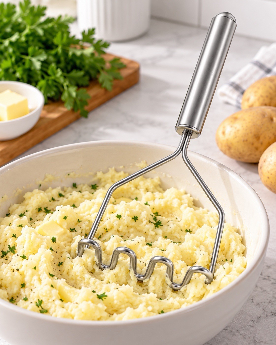 Stainless Steel Potato Masher Handheld Kitchen Masher for Potatoes Vegetables