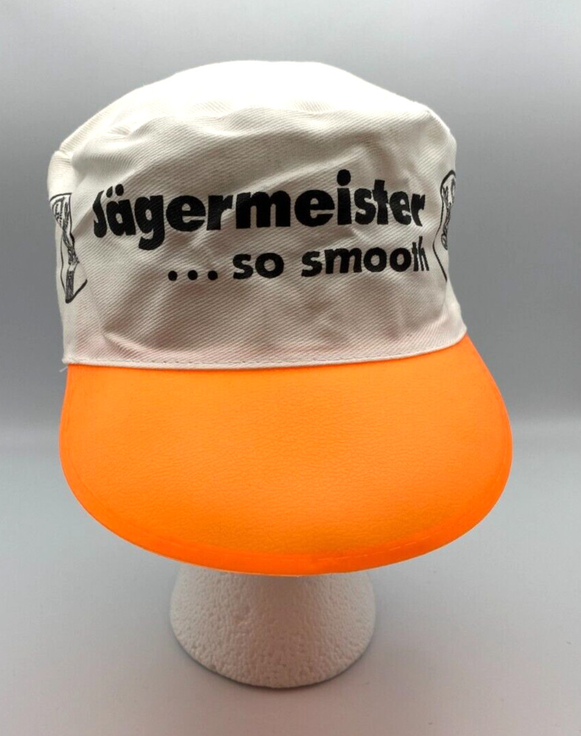 Vintage Jagermeister White Orange Brim Promo Hat Painters Cap 1990s Vintage Jagermeister White Orange Brim Promo Hat Painters Cap 1990s