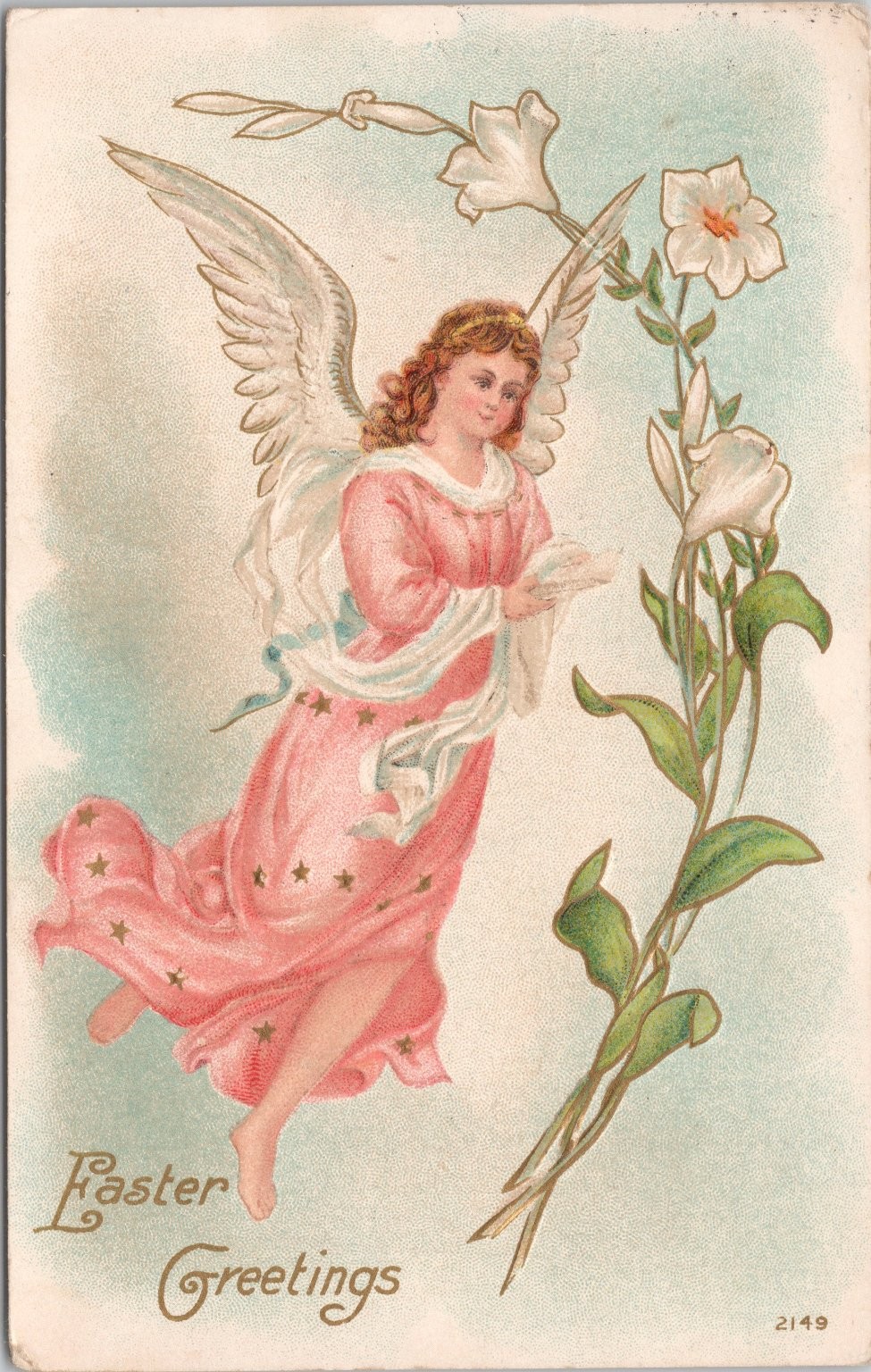 Vintage 1909 Easter Angel Lily Postcard Embossed Harvard NE Postmark Antique