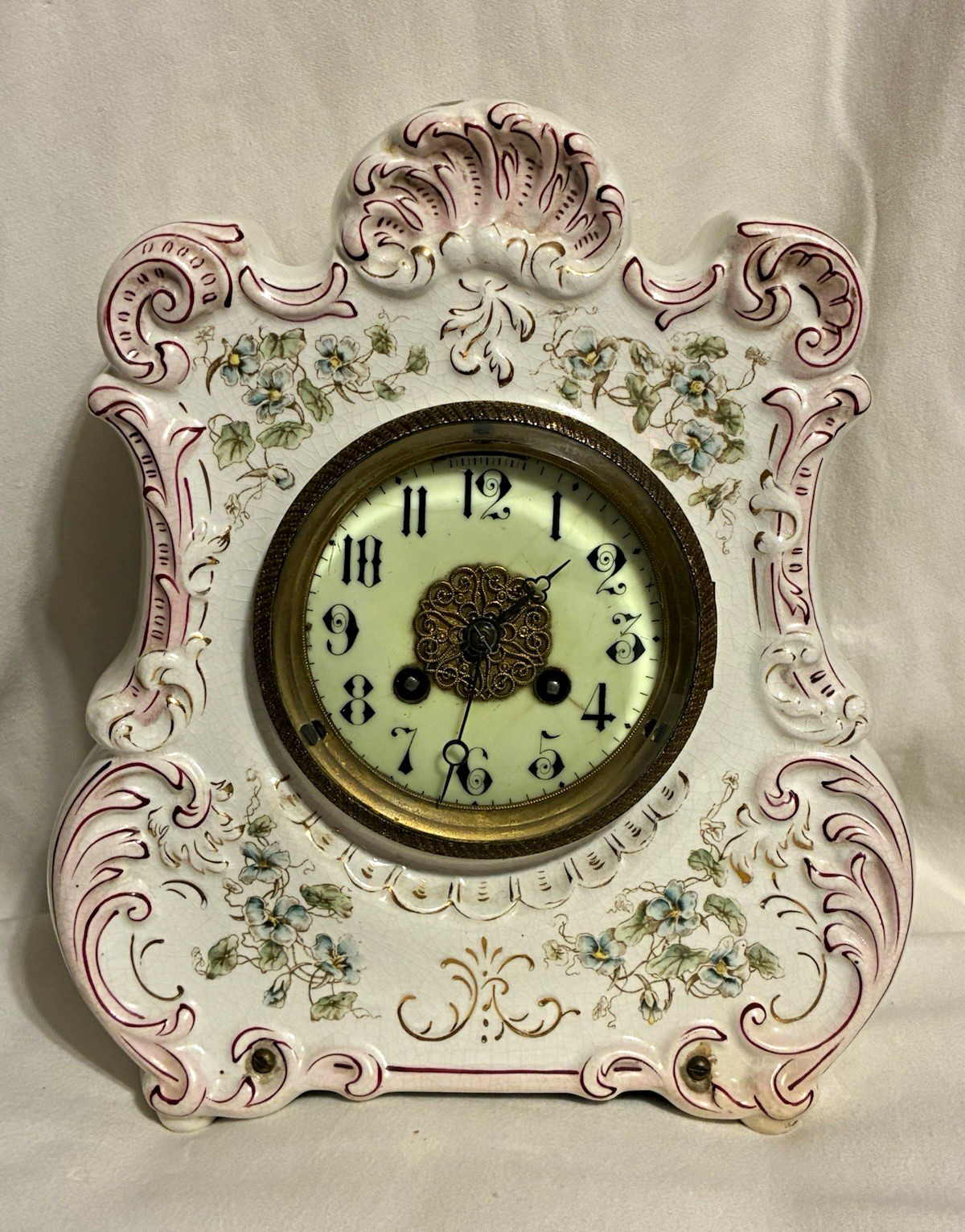 Porcelain 19th century Mantel Clock   Floral Butterflies French