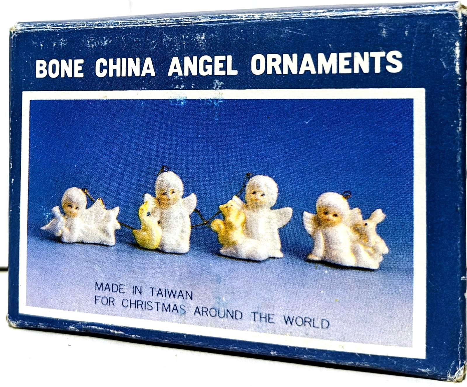 Bone China Angel Ornaments - Set of 4 - Christmas Hanging Decor - Box - Vintage