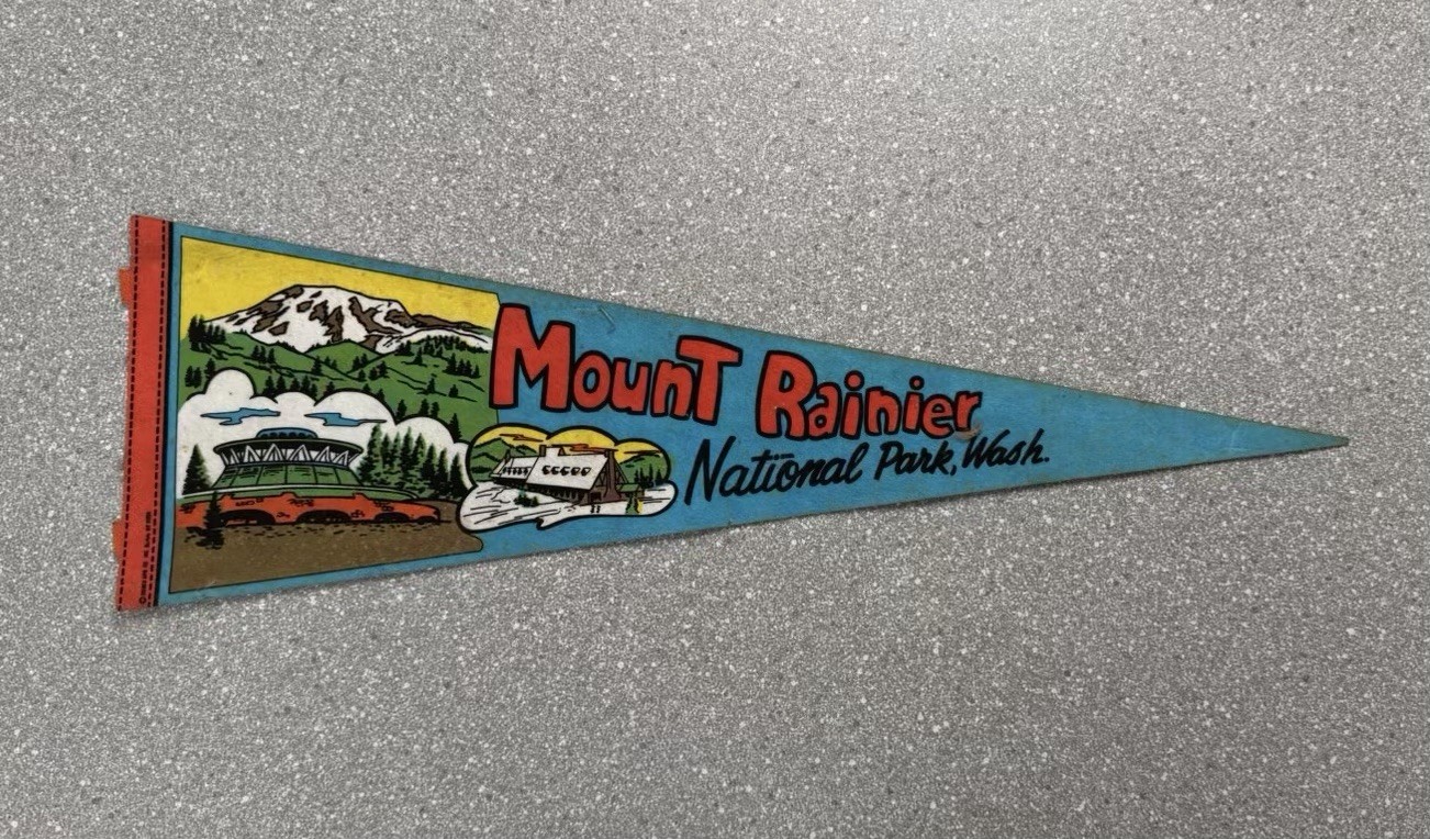 Vintage Mount Rainier National Park Wash Felt Pennant Mountain Lodge 26 Inch Vintage Mount Rainier National Park Wash Felt Pennant Mountain Lodge 26 Inch