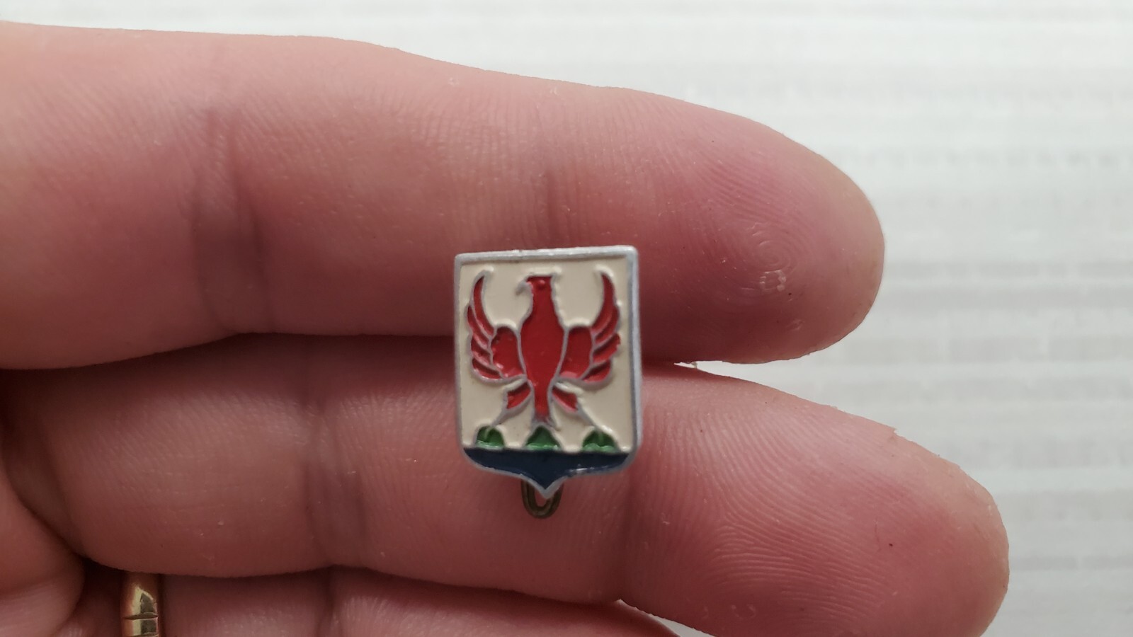 A. Augis Lyon Red Bird Cardinal Crest Enamel Pin Pinback Lapel France VINTAGE