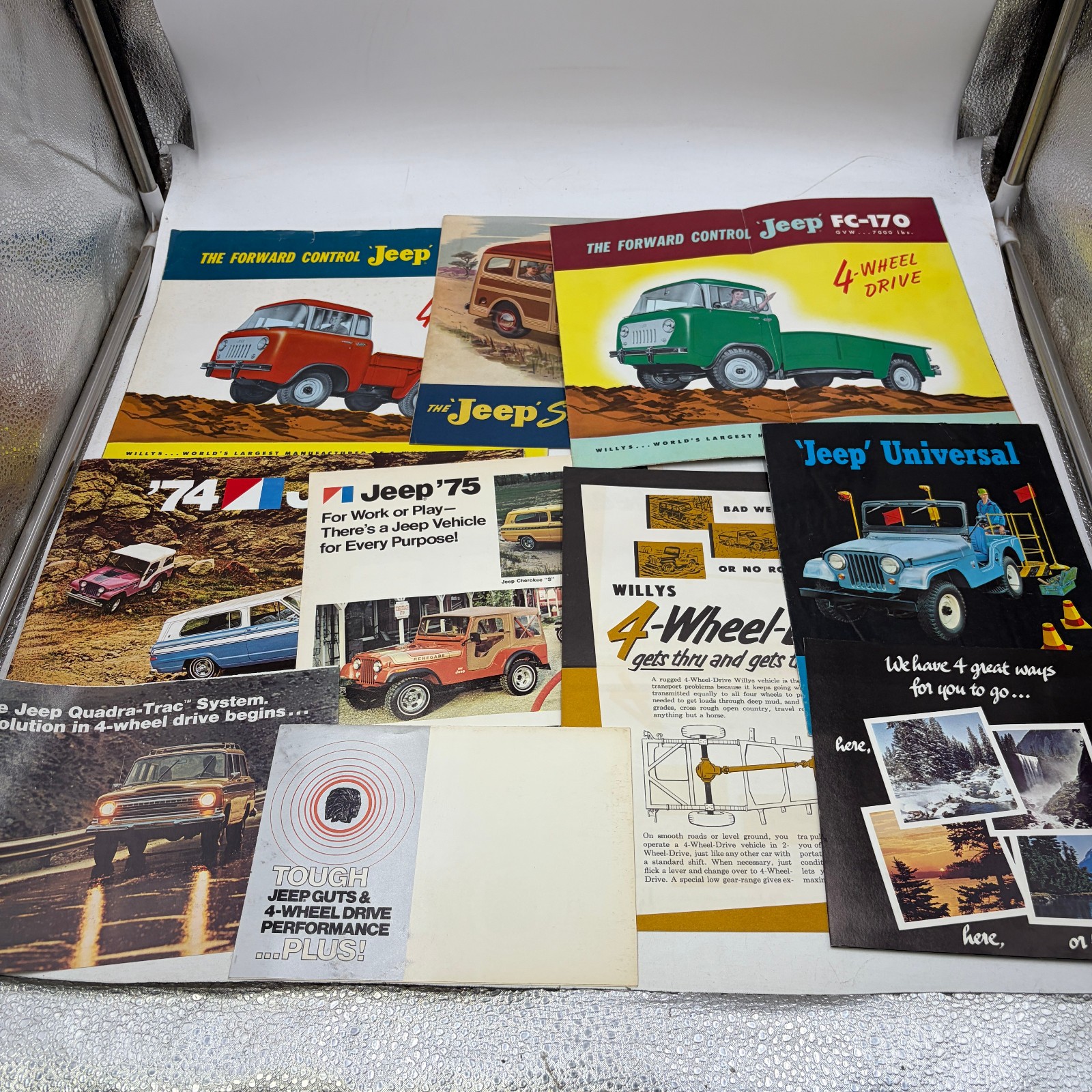 Lot Vtg Willys Jeep Brochure FC150 FC170 CJ5 Cherokee Chief Wagoneer AMC Poster