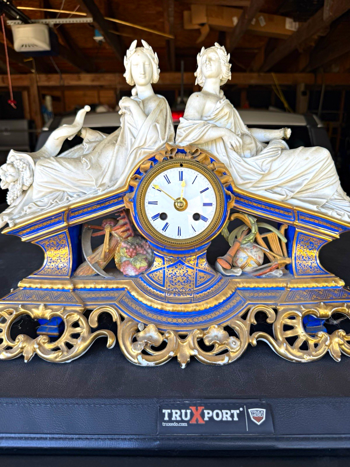 Title: Antique Style French Figural Mantel Clock Blue Gold Ornate 20 Lbs Title: Antique Style French Figural Mantel Clock Blue Gold Ornate 20 Lbs