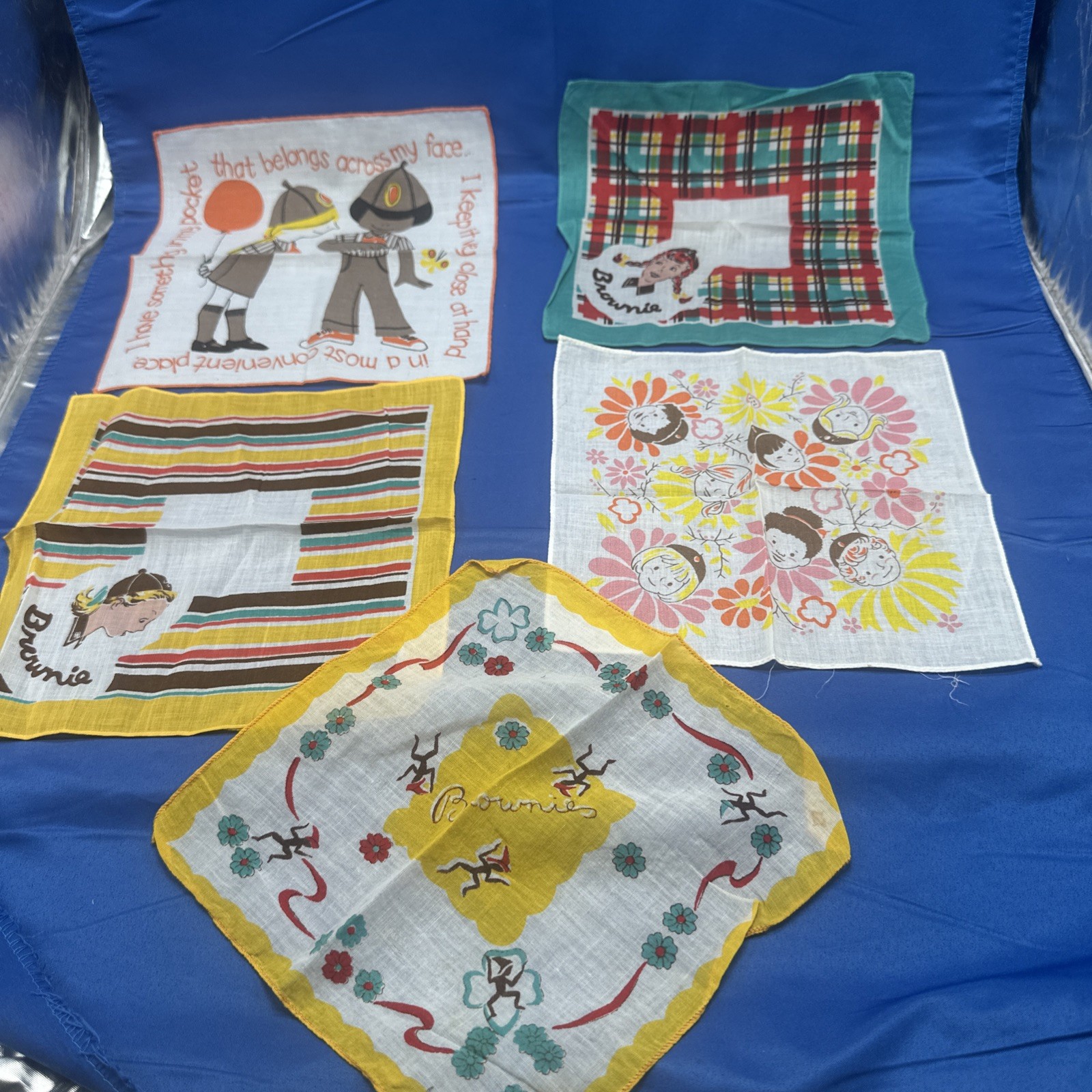 Five Vintage Brownie Girl Scouts Square Handkerchief Hankie Hanky 1960’s Five Vintage Brownie Girl Scouts Square Handkerchief Hankie Hanky 1960’s