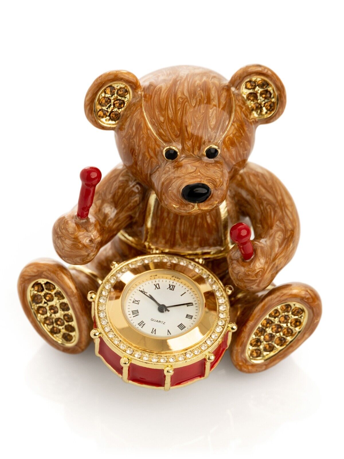 Bear with Clock Trinket Box Hand made  by Keren Kopal with  Austrian Crystals