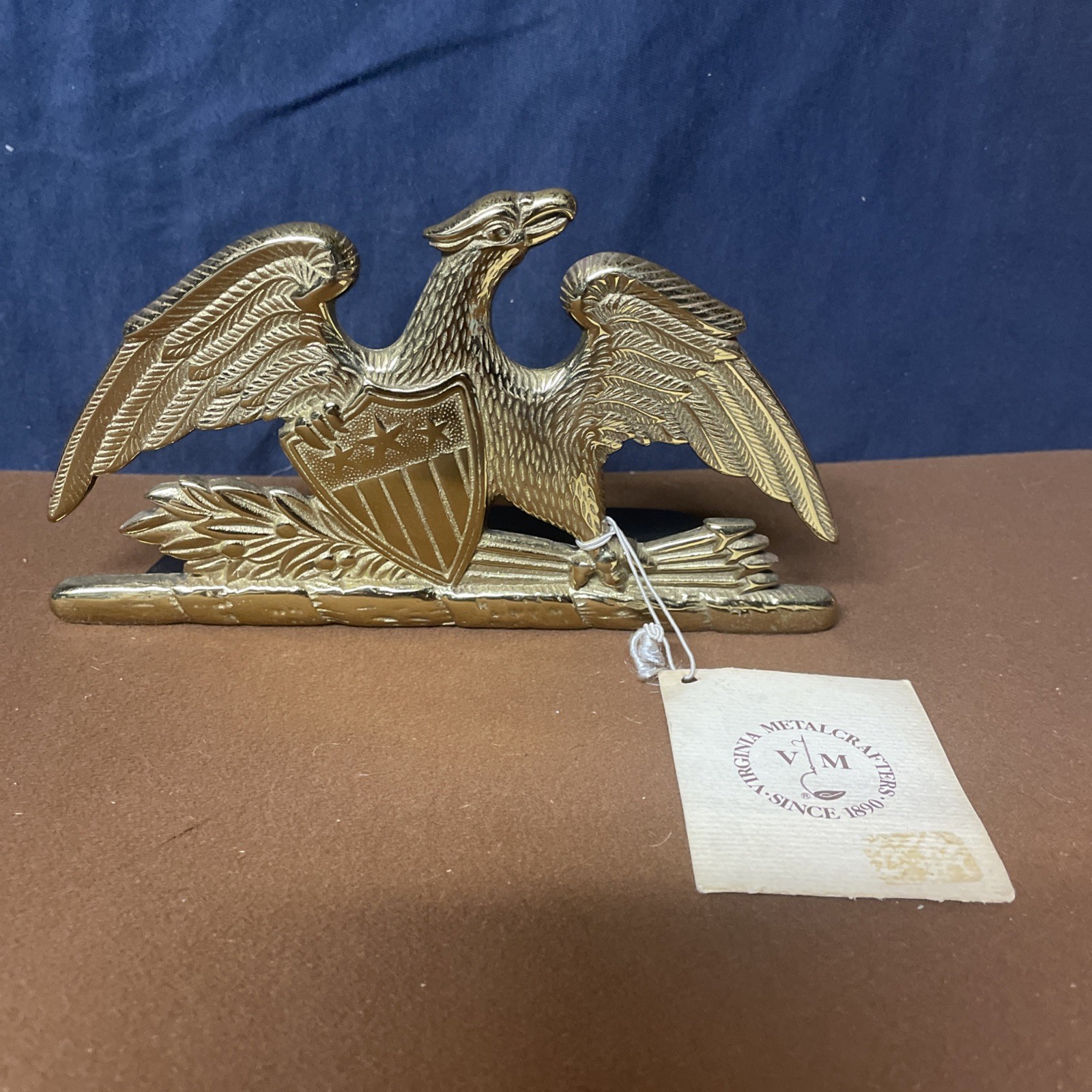 Vtg.1952 Virginia Metal Crafters Brass Spread Eagle Desk Weight Book End TAG REA Vtg.1952 Virginia Metal Crafters Brass Spread Eagle Desk Weight Book End TAG REA