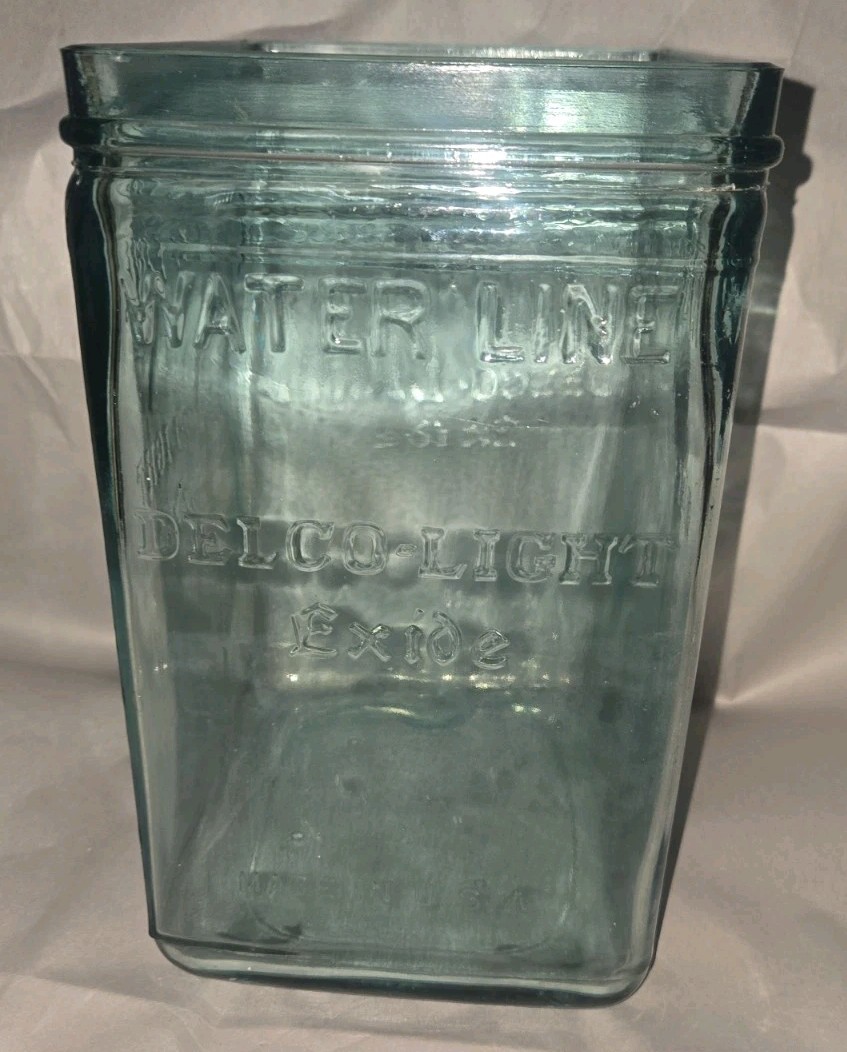 Delco Light Exide Battery Co Clear Blue Glass Battery Jar Embossed Xc13 Delco Light Exide Battery Co Clear Blue Glass Battery Jar Embossed Xc13