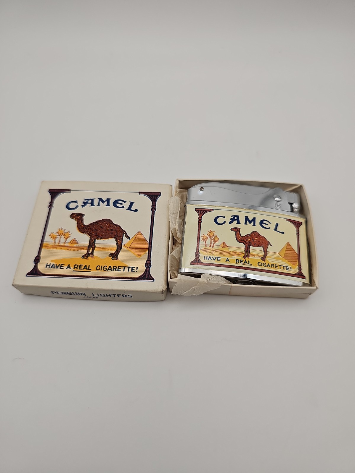 Vintage 1960s Camel Penguin Lighter Have A Real Cigarette NOS w/ Original Box Vintage 1960s Camel Penguin Lighter Have A Real Cigarette NOS w/ Original Box