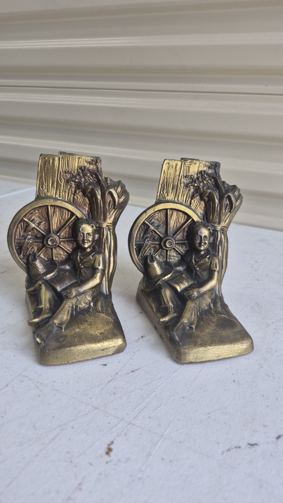 Vintage PM Craftsman Solid Brass Tom Sawyer Bookends Excellent Condition Vintage PM Craftsman Solid Brass Tom Sawyer Bookends Excellent Condition