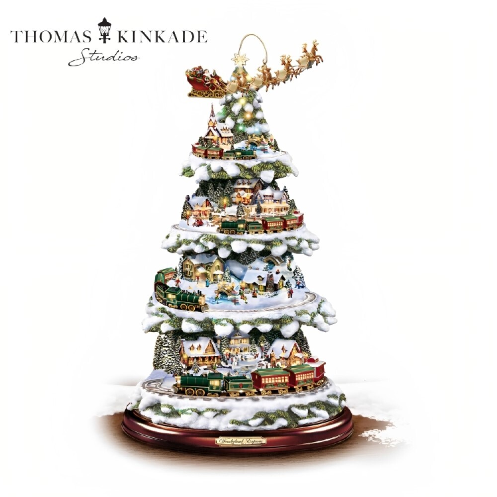 Bradford Thomas Kinkade Wonderland Express Christmas Tree Decor Santa Trains 16" Bradford Thomas Kinkade Wonderland Express Christmas Tree Decor Santa Trains 16"