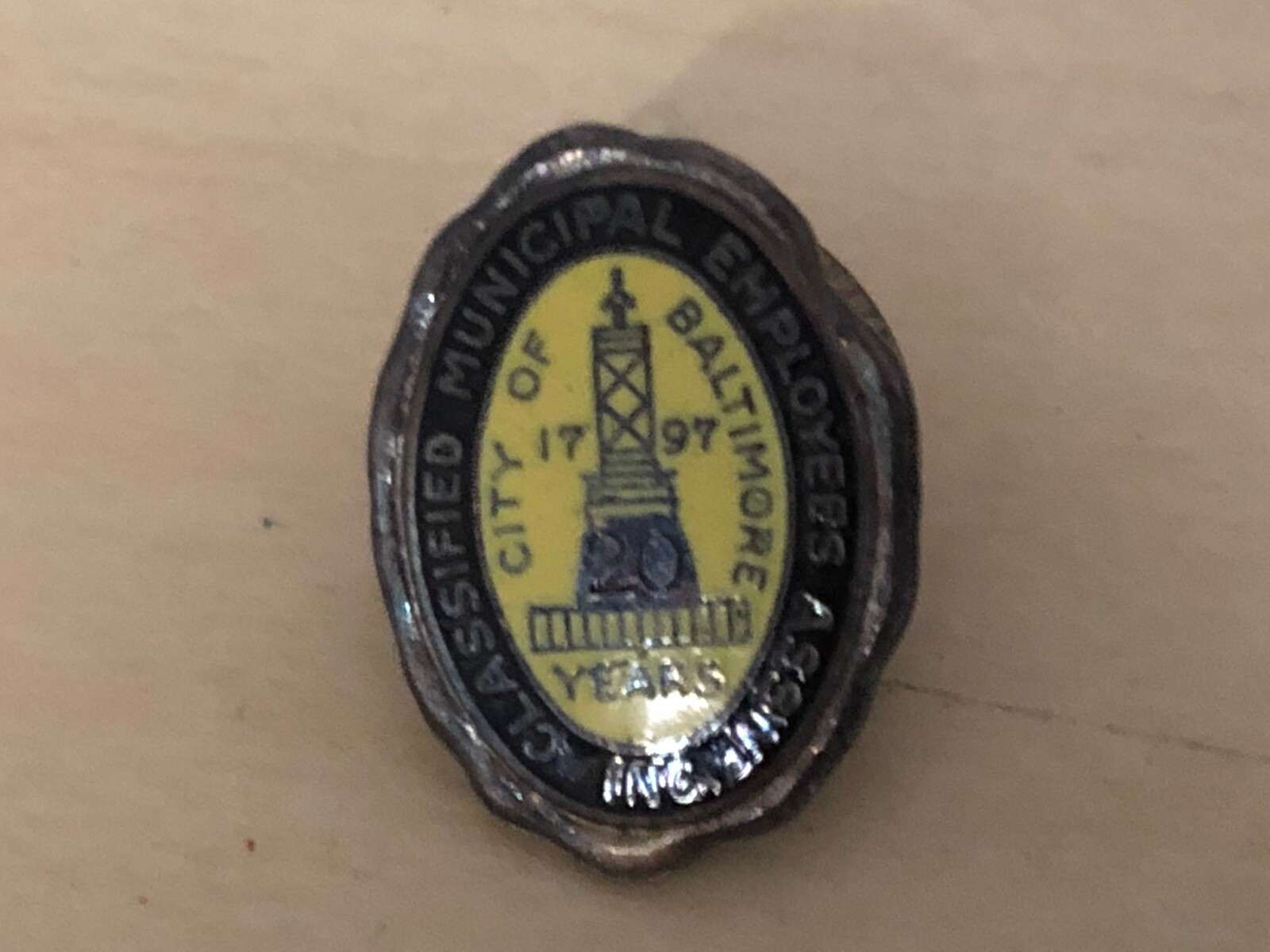 Sterling Silver Pin 20 Years City Of Baltimore Classified Municipal Employee Sterling Silver Pin 20 Years City Of Baltimore Classified Municipal Employee