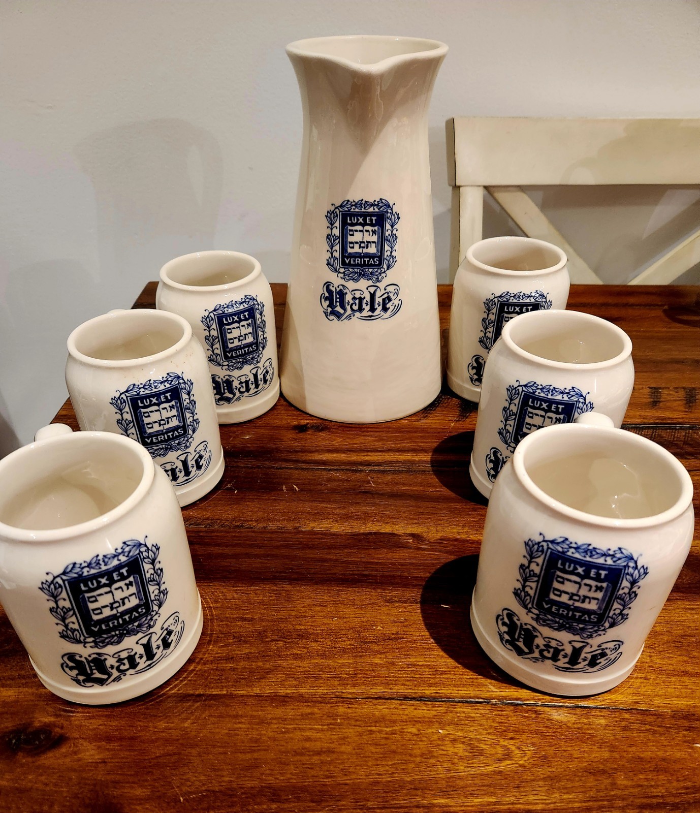 1930's Yale College Cooperative 1930's Pitcher And Six Tumblers