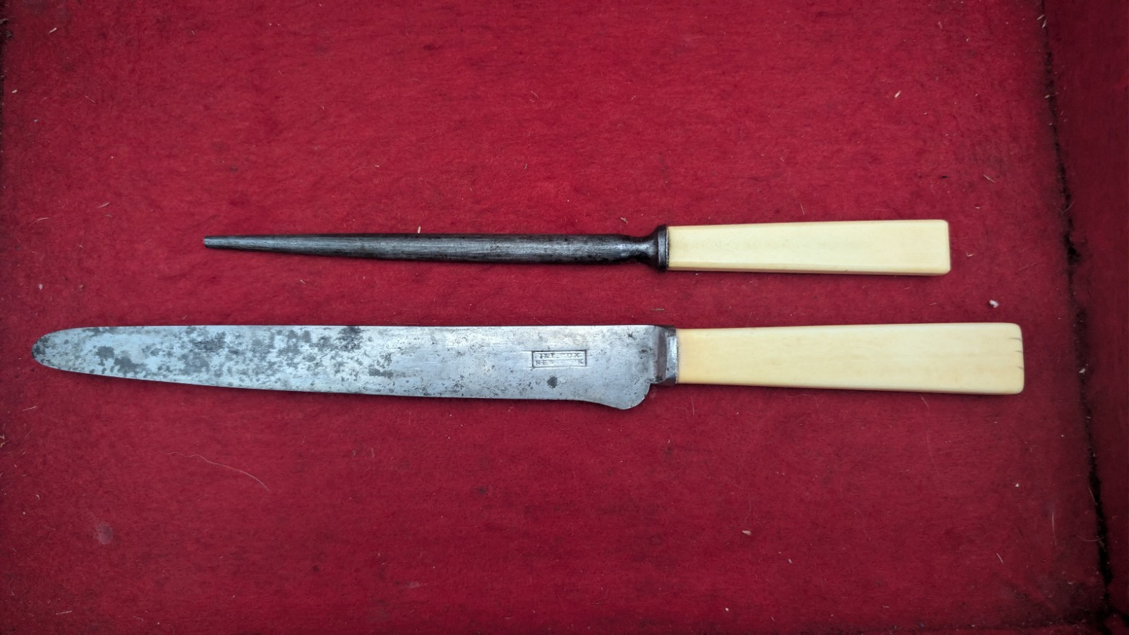 Antique J & I Cox NY 12" Carving Knife 8" Carbon Steel Blade Vintage Bakelite?