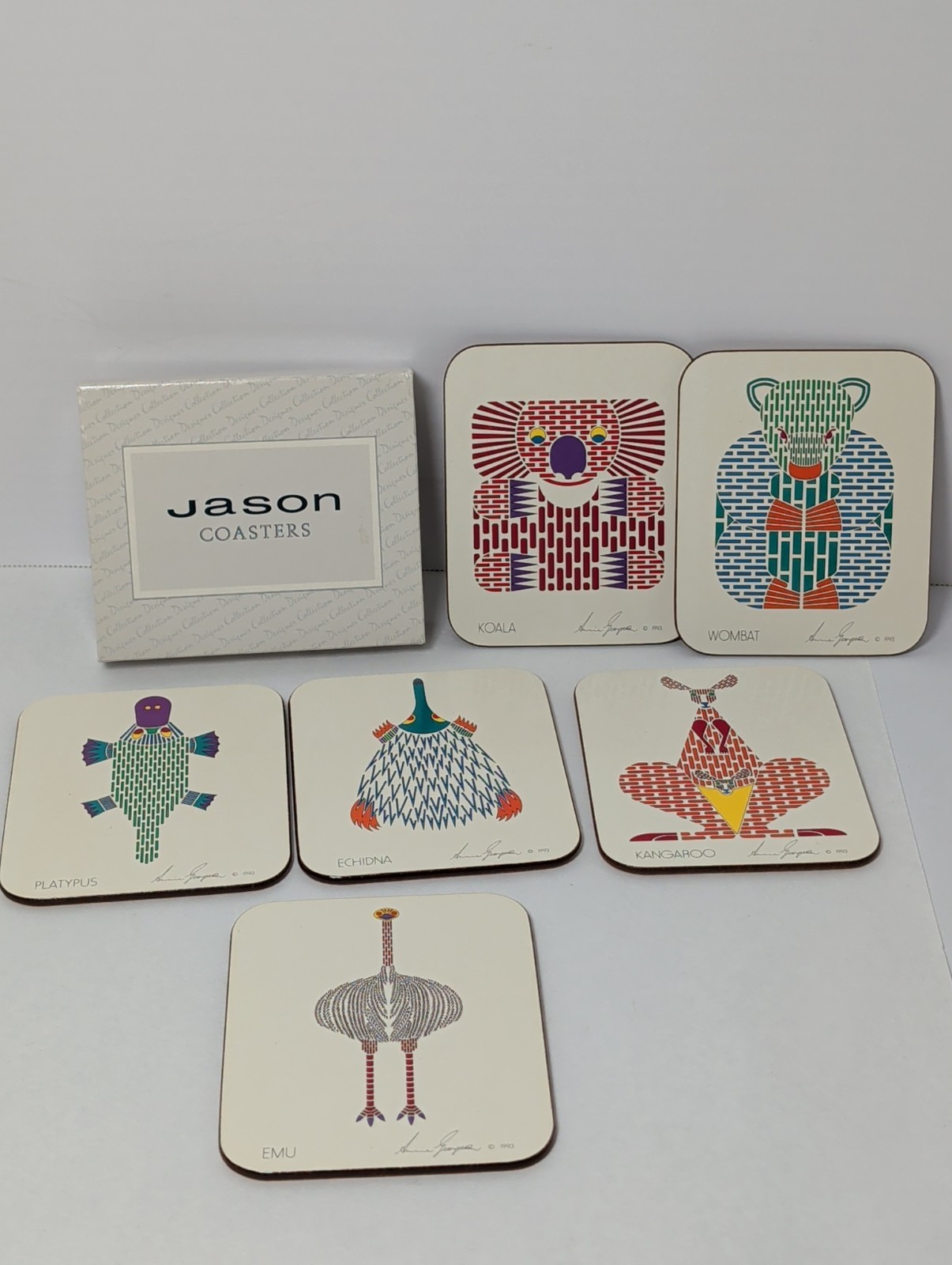 Vintage 1993 Jason AUSFAUNA Annie Georgeson Coasters Set 6 New Zealand Boxed