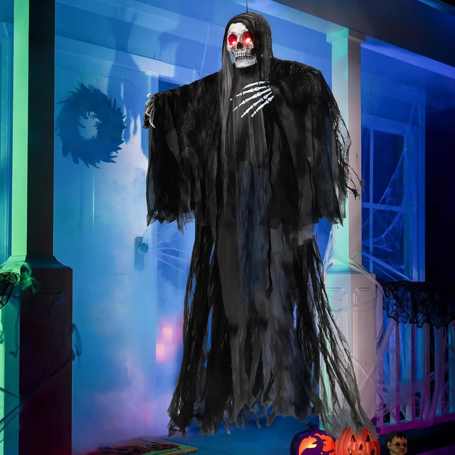 59" Animated Hanging Grim Reaper Halloween Outdoor Decoration Haunted House Prop 59" Animated Hanging Grim Reaper Halloween Outdoor Decoration Haunted House Prop