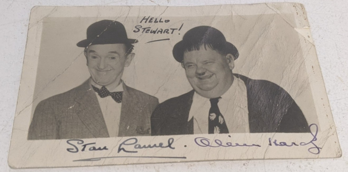 Laurel and Hardy Signed Postcard - Genuine 1952 Olympia Theatre Dublin Postmark Laurel and Hardy Signed Postcard - Genuine 1952 Olympia Theatre Dublin Postmark
