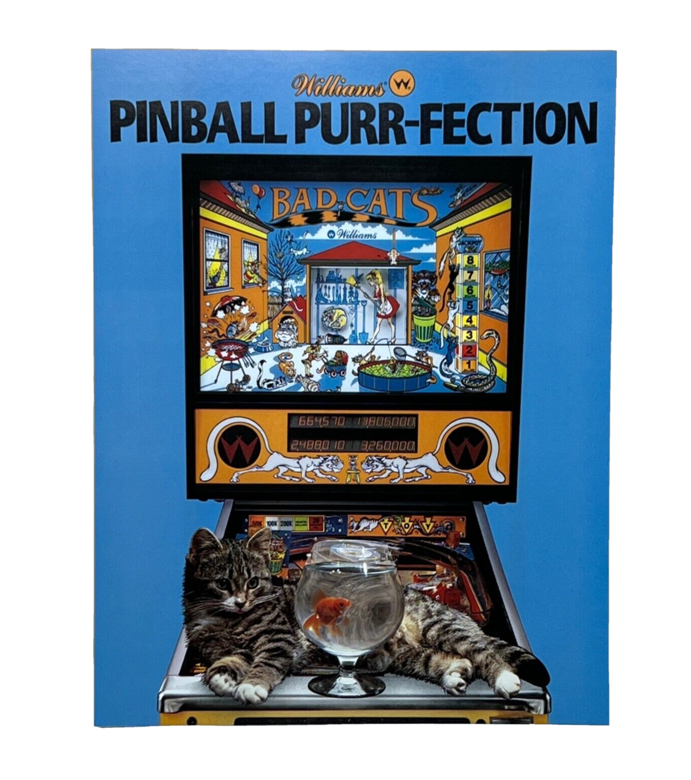Williams Bad Cats Pinball Flyer Original 80s Promo Retro Gameroom Art Vintage Williams Bad Cats Pinball Flyer Original 80s Promo Retro Gameroom Art Vintage