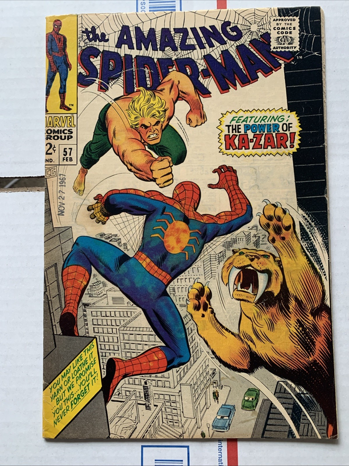 Amazing Spider-Man 57 1968 Marvel VG 4.0 Gwen Stacy 1st Meeting With Kazar Zabu Amazing Spider-Man 57 1968 Marvel VG 4.0 Gwen Stacy 1st Meeting With Kazar Zabu