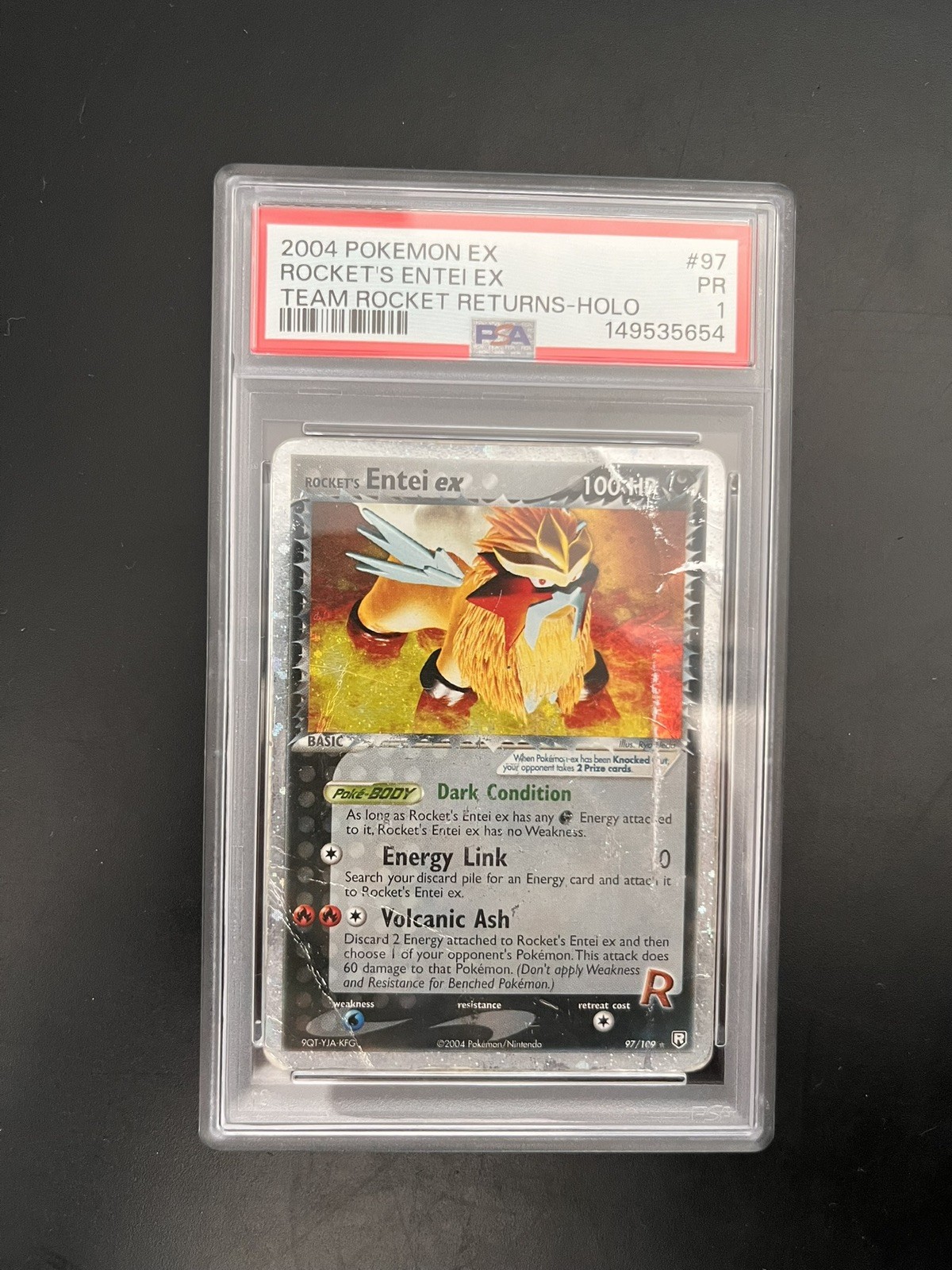Rocket’s Entei ex 97/109 EX Team Rocket Returns Holo PSA 1 2004 Rocket’s Entei ex 97/109 EX Team Rocket Returns Holo PSA 1 2004