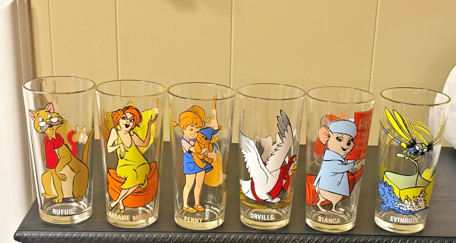 Vintage 1977 Disney The Rescuers Pepsi Collector Glasses Lot of 6 Rufus Medusa Vintage 1977 Disney The Rescuers Pepsi Collector Glasses Lot of 6 Rufus Medusa