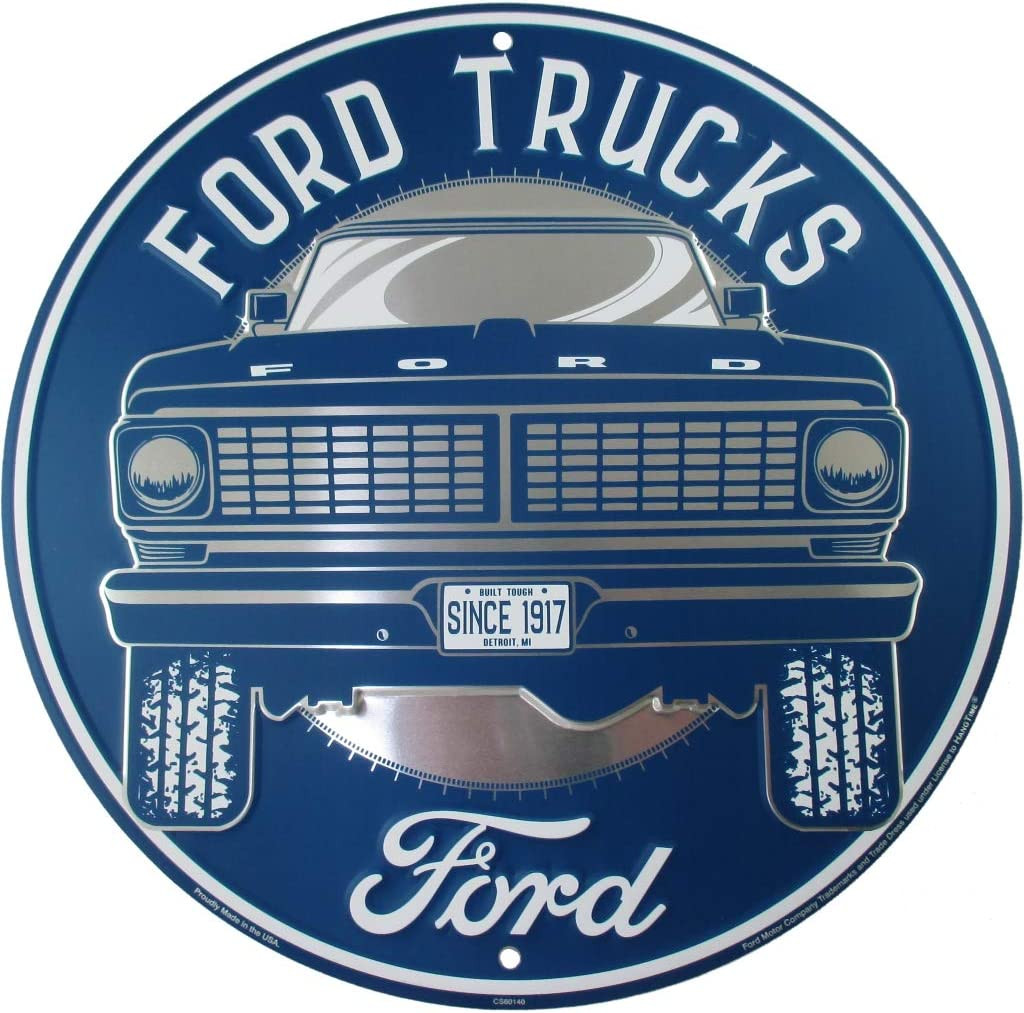 Vintage Ford Truck Sign - 12" Round Metal Wall Art Decor