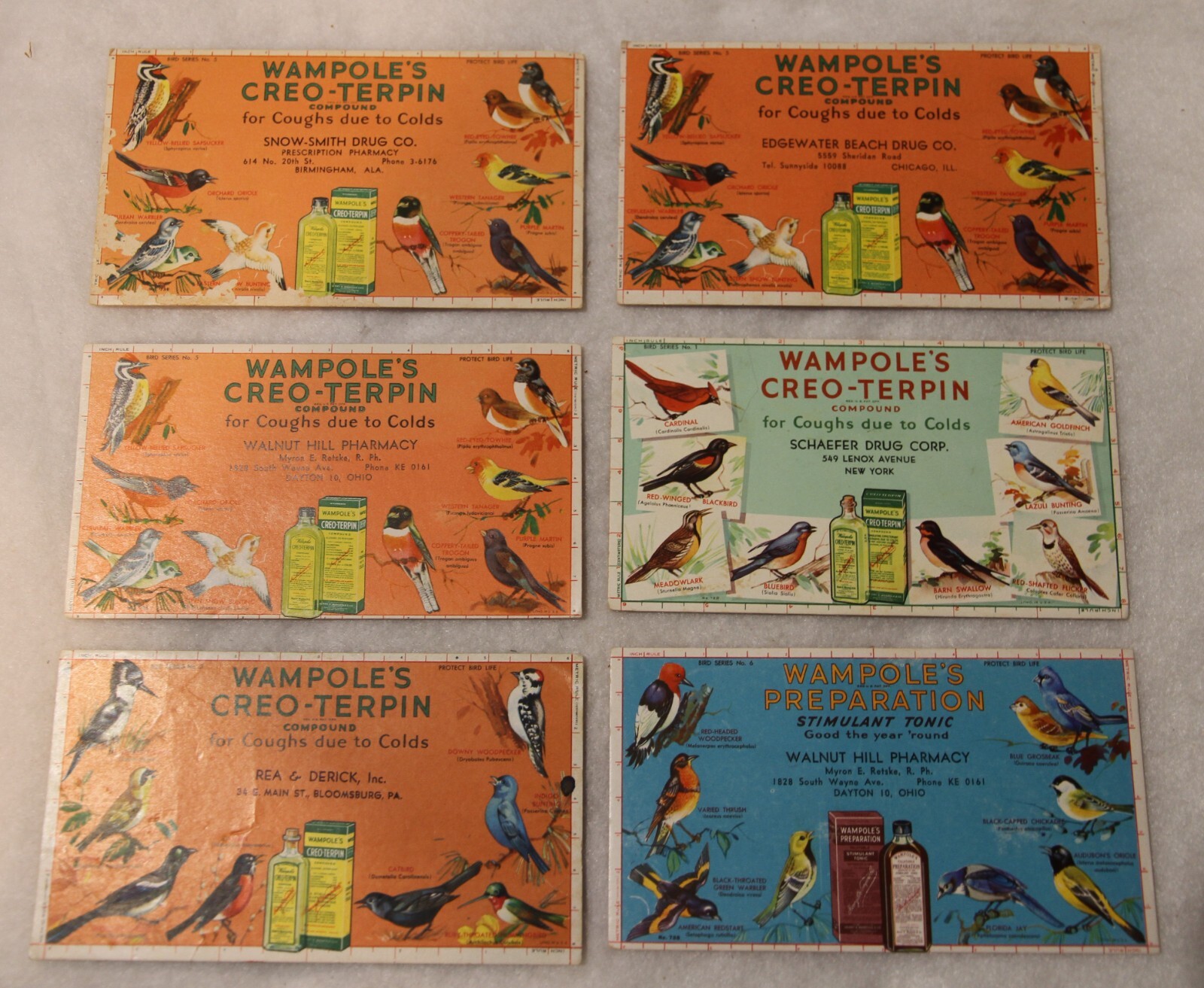 Vintage Wampole's Creo-Terpin Bird Ink Blotter Advertising Cards - Lot of 6 Diff Vintage Wampole's Creo-Terpin Bird Ink Blotter Advertising Cards - Lot of 6 Diff