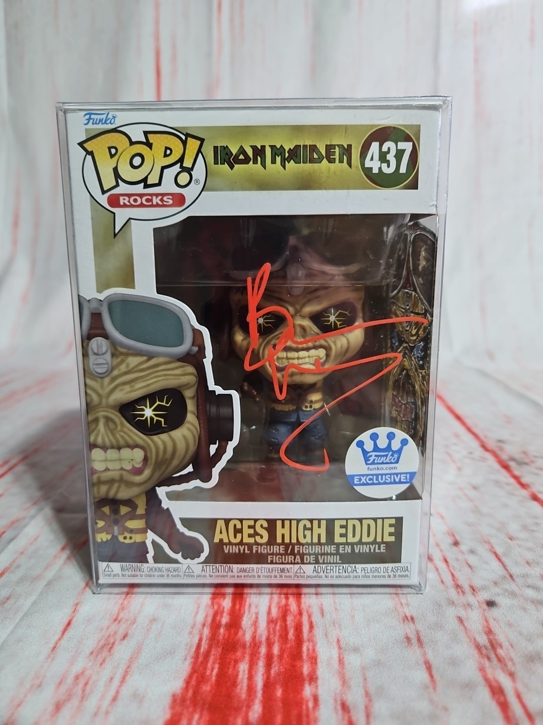 RARE Bruce Dickinson Signed Aces High Eddie Funko With Artwork+COA+Protector RARE Bruce Dickinson Signed Aces High Eddie Funko With Artwork+COA+Protector