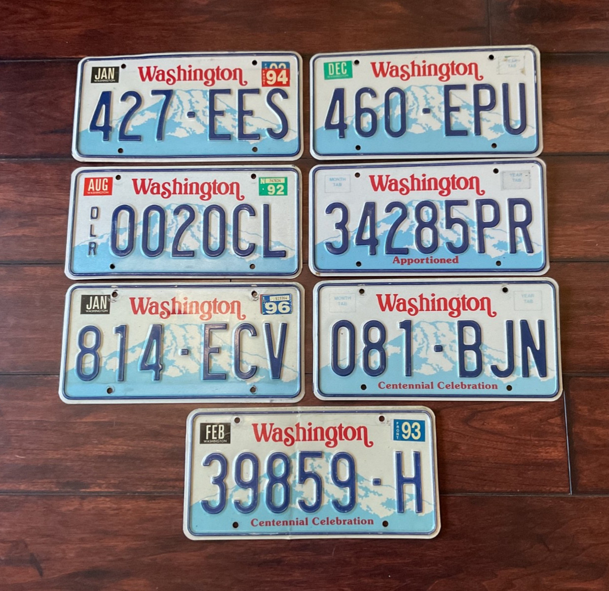RARE OLDER LOT OF 7 WASHINGTON LICENSE PLATE PLATES DEALER 1992 1996 1993 1996 RARE OLDER LOT OF 7 WASHINGTON LICENSE PLATE PLATES DEALER 1992 1996 1993 1996