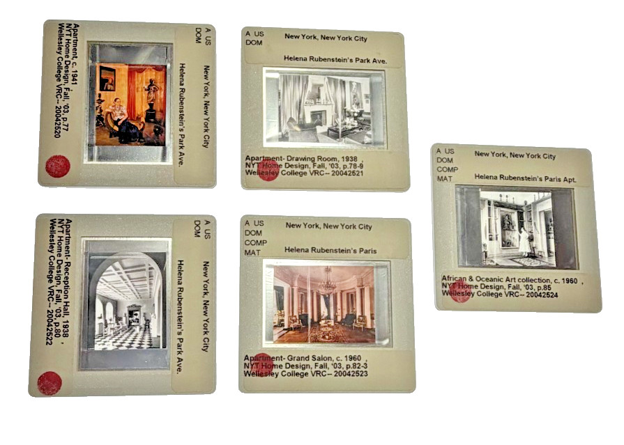 5 Vintage 35mm Slides - Helena Rubinstein Park Ave Paris Apartment Interiors