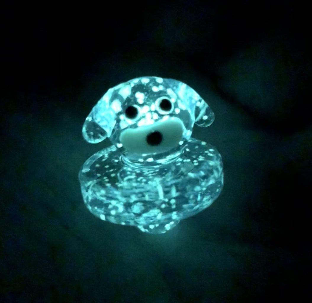 Glass Airflow Bubble Bowl Cap - Wide 20mm Glow in Dark Cute Dog Blue Glass Airflow Bubble Bowl Cap - Wide 20mm Glow in Dark Cute Dog Blue