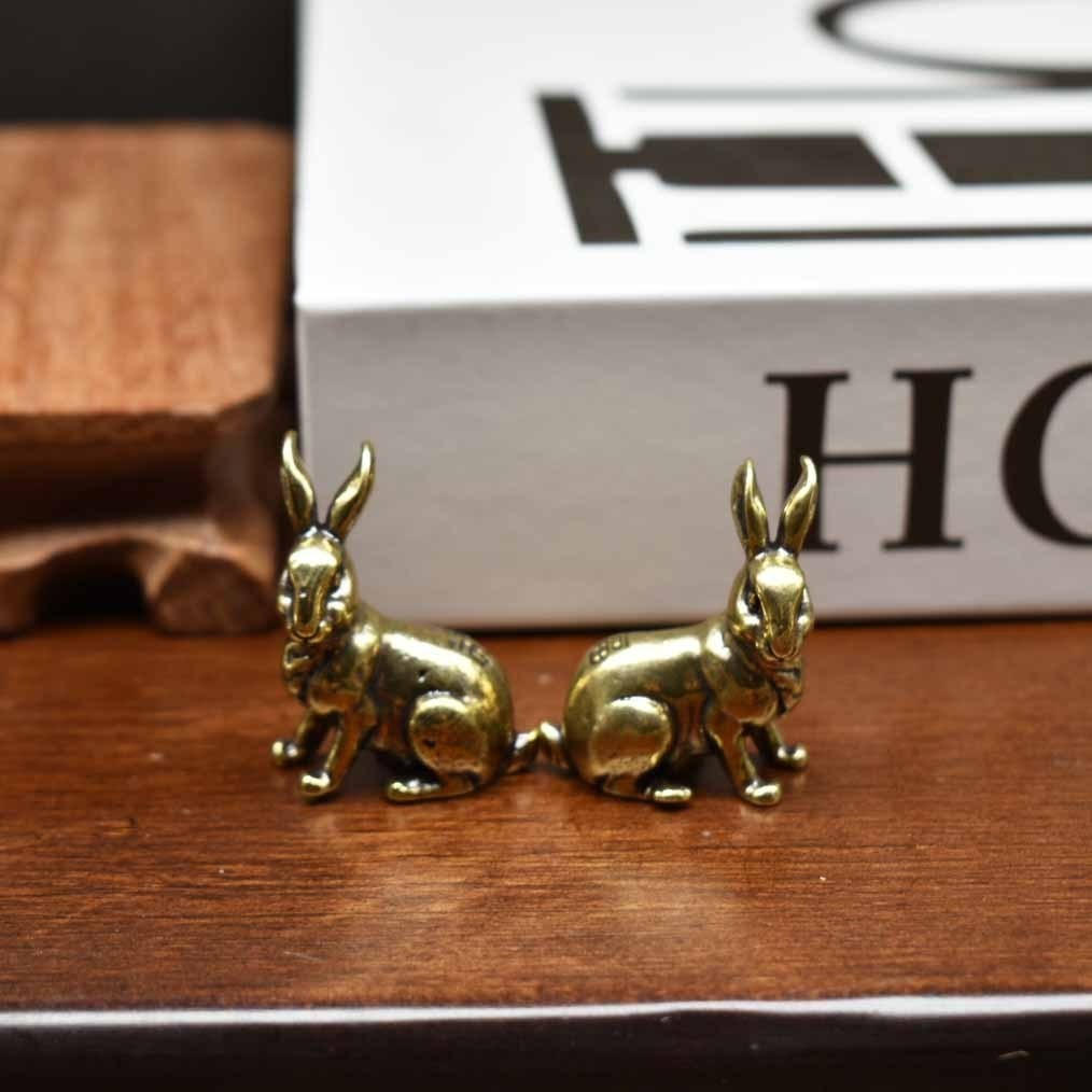 Brass Rabbit Figurine Set of 2 Mini Bunny Statue Home Desk Table Decor Brass Rabbit Figurine Set of 2 Mini Bunny Statue Home Desk Table Decor