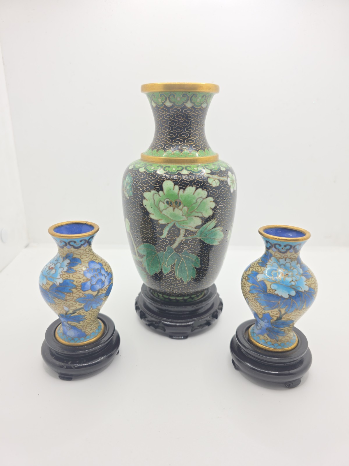 Vintage Miniature Cloisonne Vases Lot of 3 - Floral Brass Vintage Miniature Cloisonne Vases Lot of 3 - Floral Brass