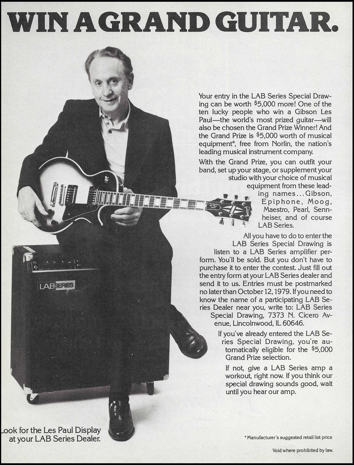 1979 LAB Series Amp Contest Flyer ad Mr. Les Paul Gibson guitar giveaway