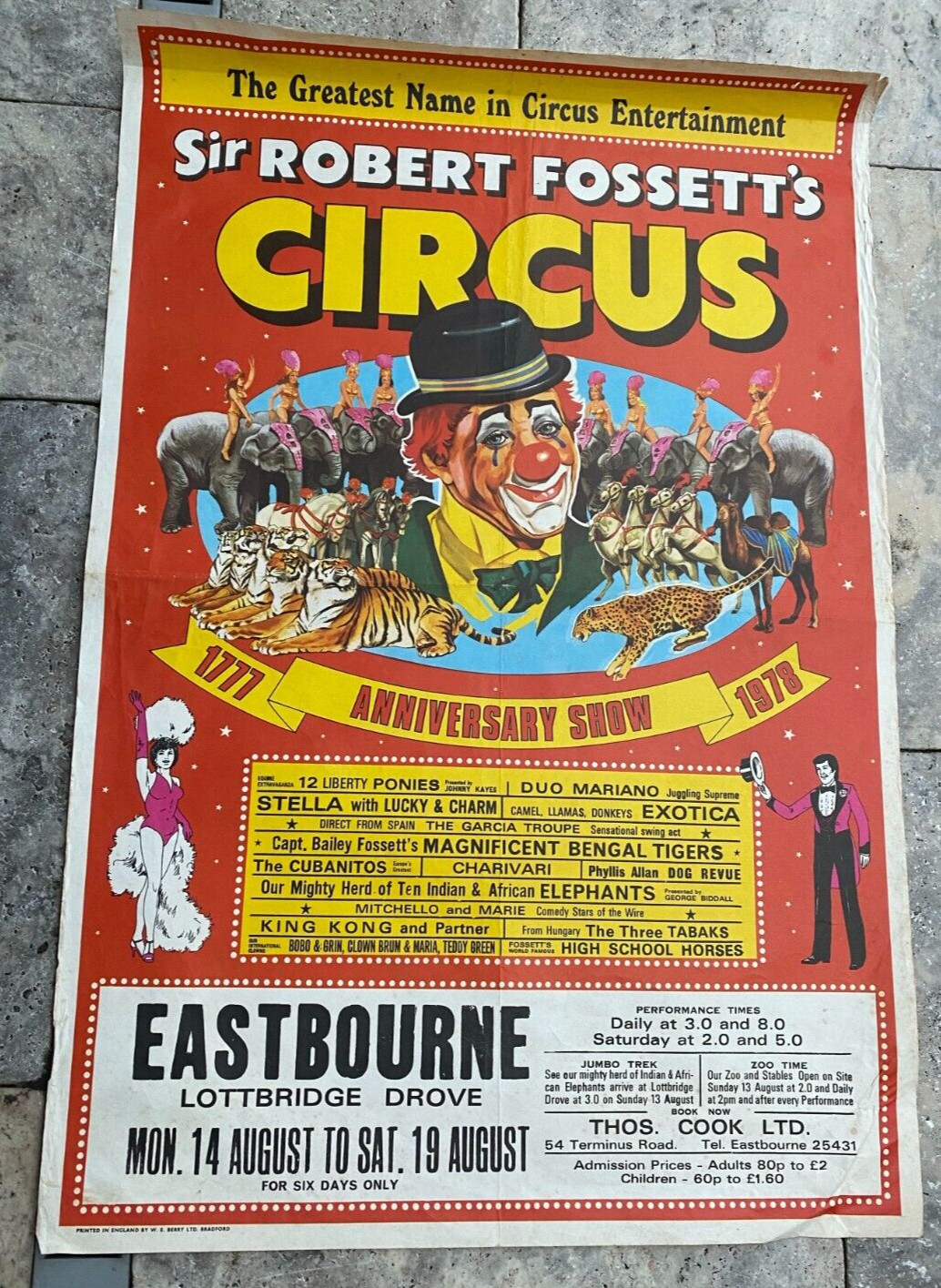 Authentic 1978 ROBERT FOSSETT'S CIRCUS EASTBOURNE UK POSTER 20" X 30"