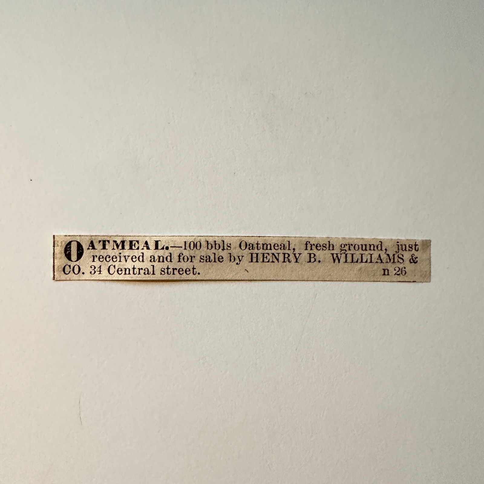 Henry B. Williams & Co. Oatmeal 1860 Boston Ad 5AK9-S48 Henry B. Williams & Co. Oatmeal 1860 Boston Ad 5AK9-S48