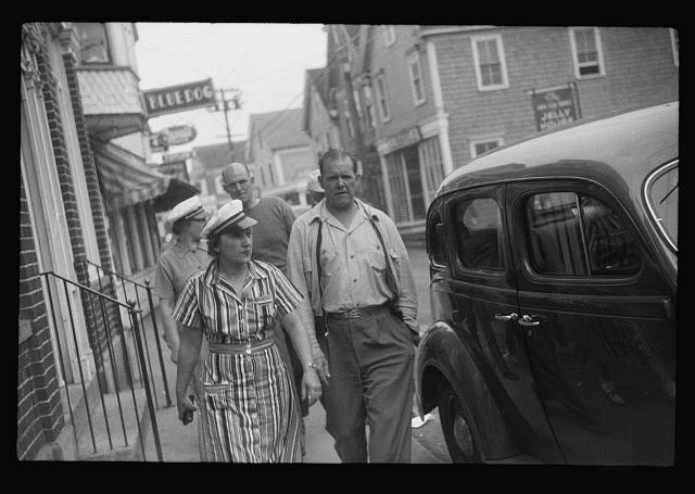 Provincetown Massachusetts 1940 Main Street Tourists Walking Vintage Car Provincetown Massachusetts 1940 Main Street Tourists Walking Vintage Car