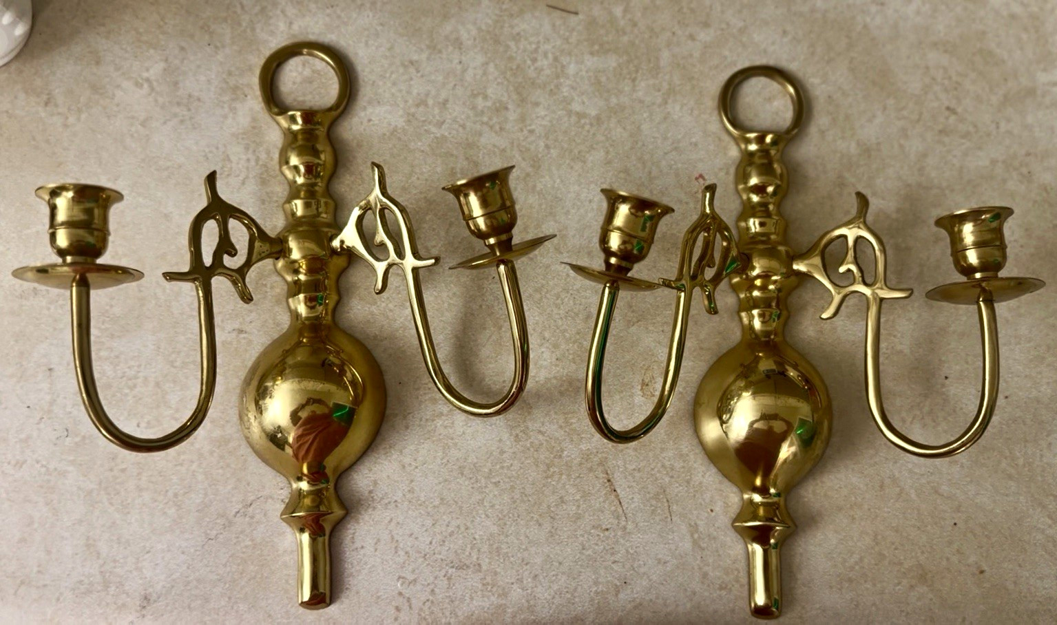 Vintage Style Brass Double Arm Wall Candle Sconces Pair Colonial Decor