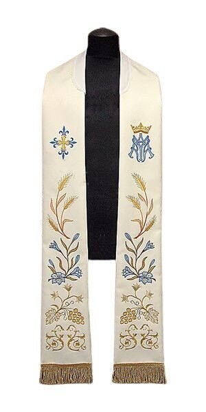 Embroidered Stole, Marian Symbol Embroidered Stole, Marian Symbol