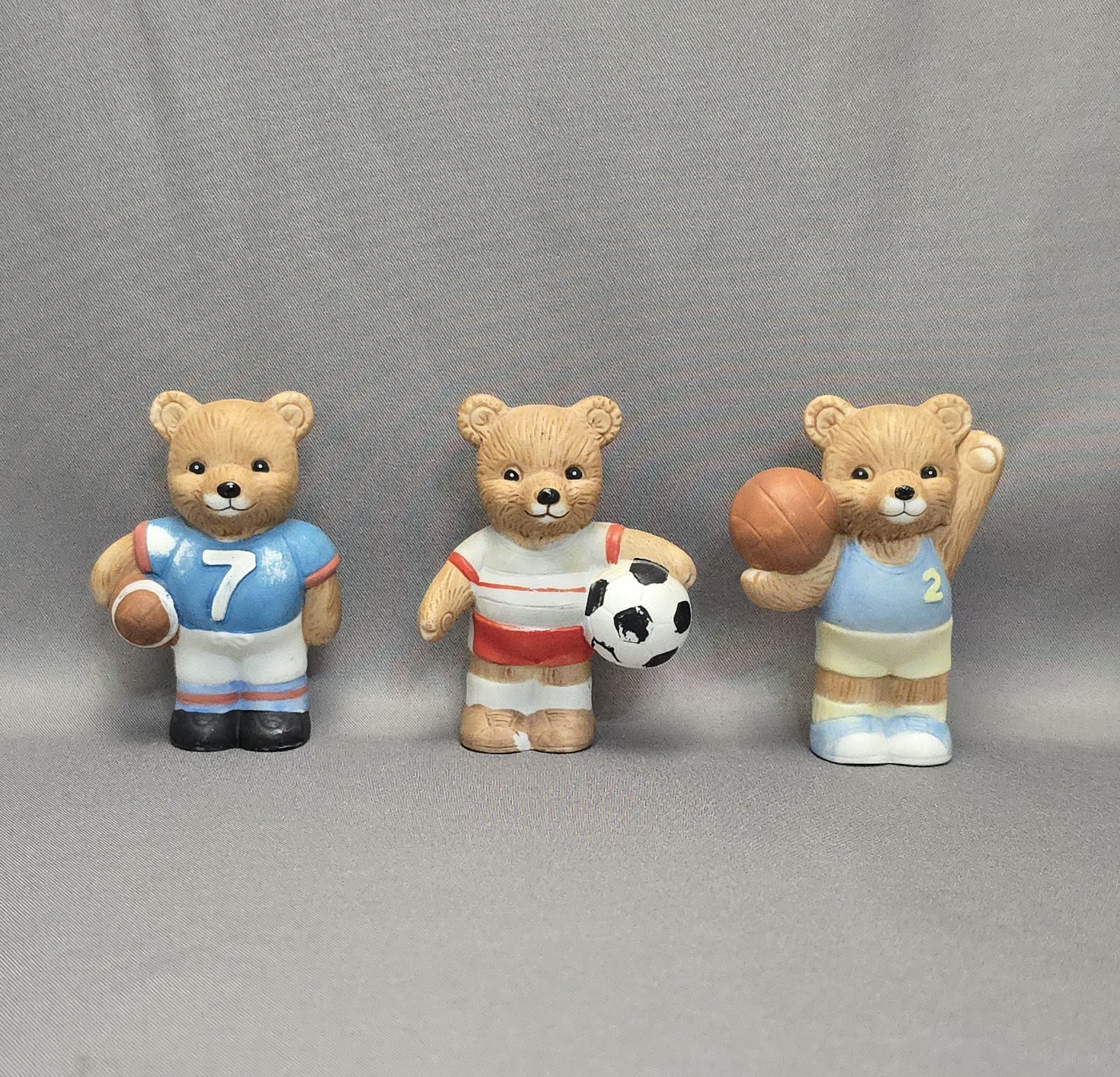 VTG Homco Miniature Bear Figurines #1408 Football,Basketball,Soccer