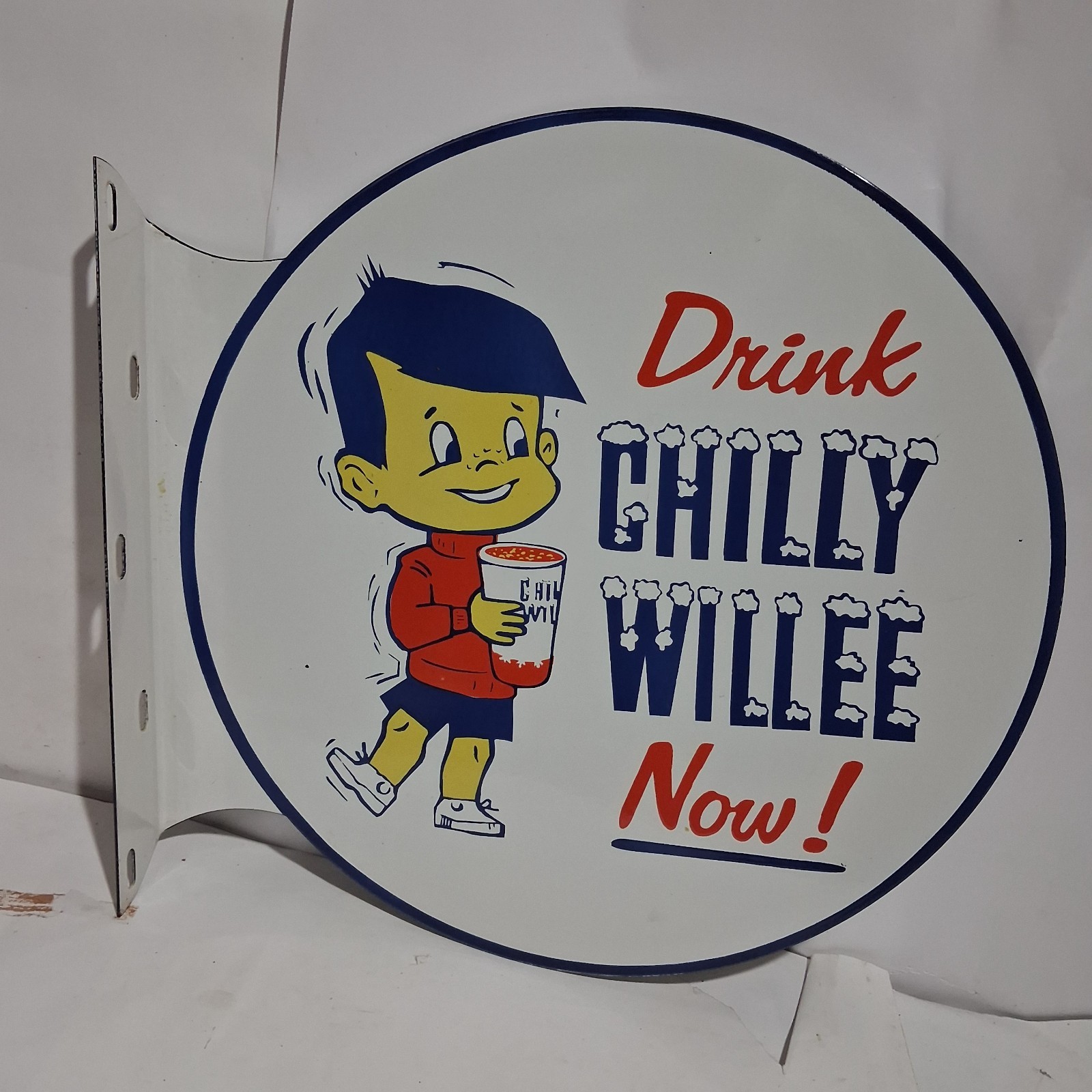 Drink Chilly Willee Porcelain Enamel Sign 19.5 x 17 Inches 2 Sides Drink Chilly Willee Porcelain Enamel Sign 19.5 x 17 Inches 2 Sides