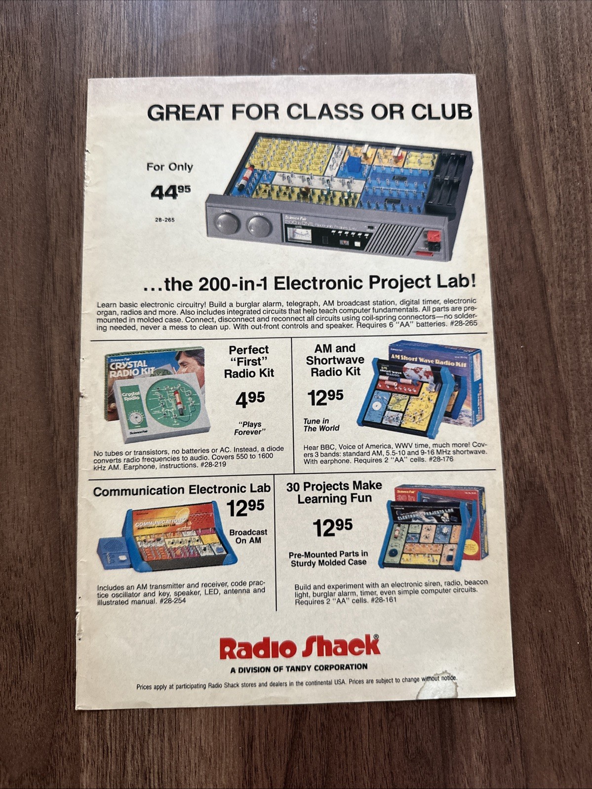 1987 Radio Shack Electronics Print Ad Project Lab Retro Kids Toys 80s Nostalgia