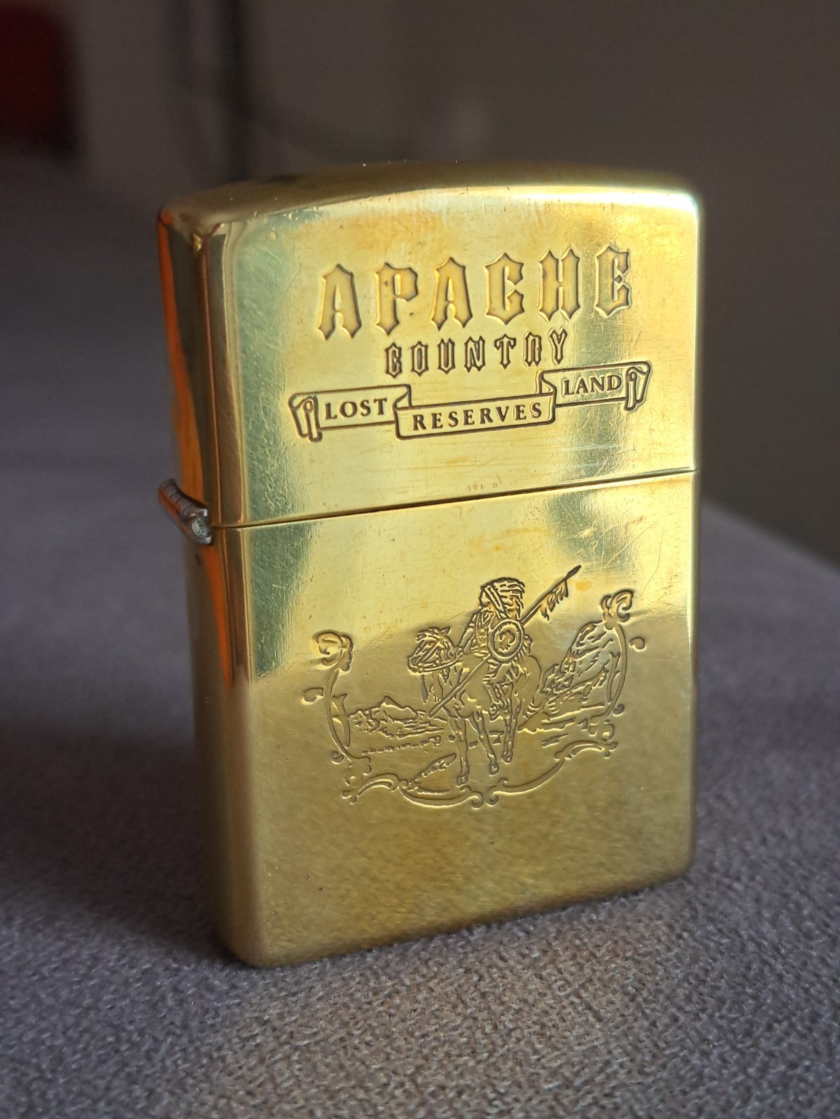 Vintage 1996 Zippo Apache Country "Lost Land Reserves" Lighter - High Polish Bra Vintage 1996 Zippo Apache Country "Lost Land Reserves" Lighter - High Polish Bra