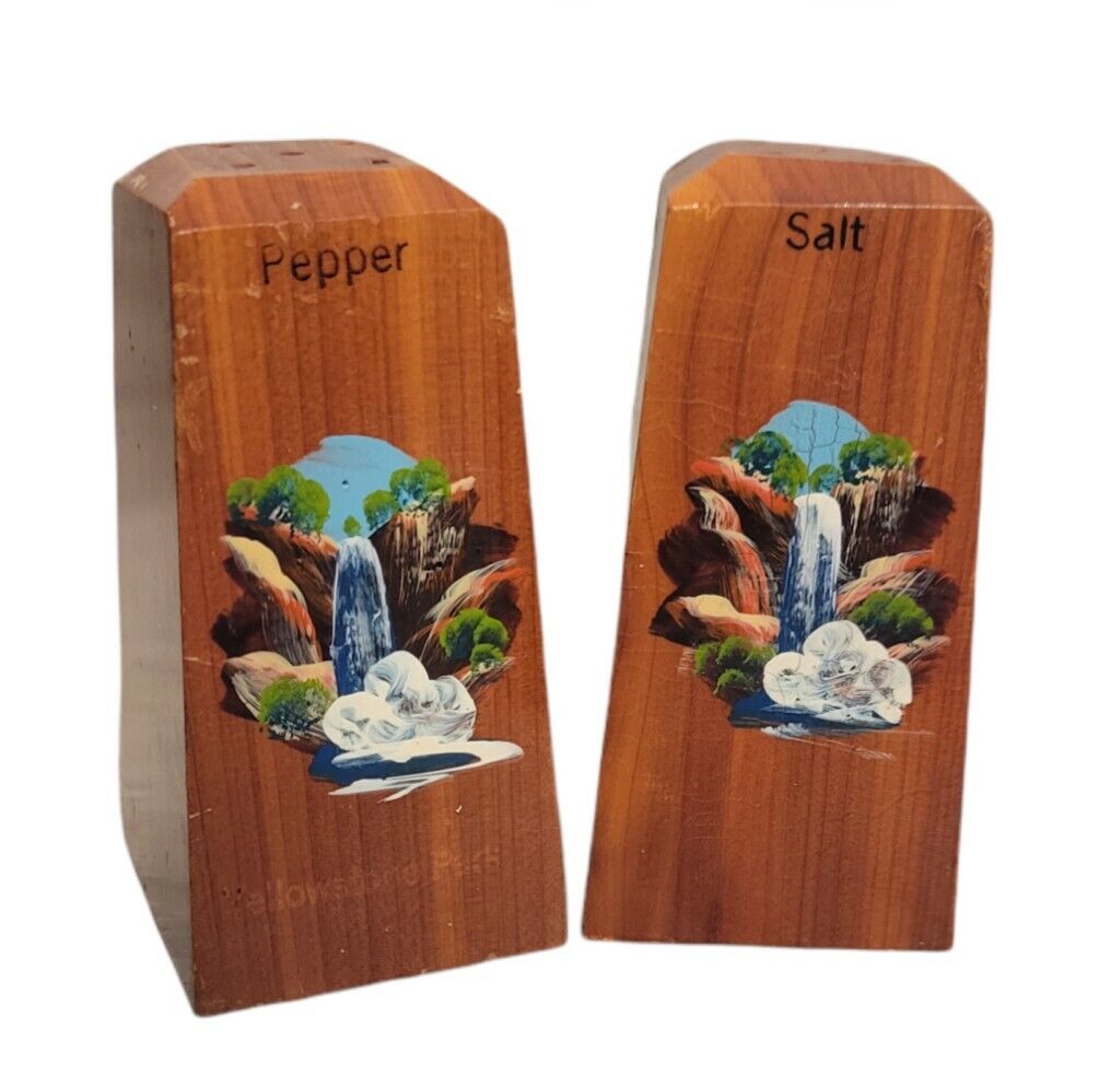 Vintage Beautiful Wooden Salt And Pepper Shakers Waterfall Design  