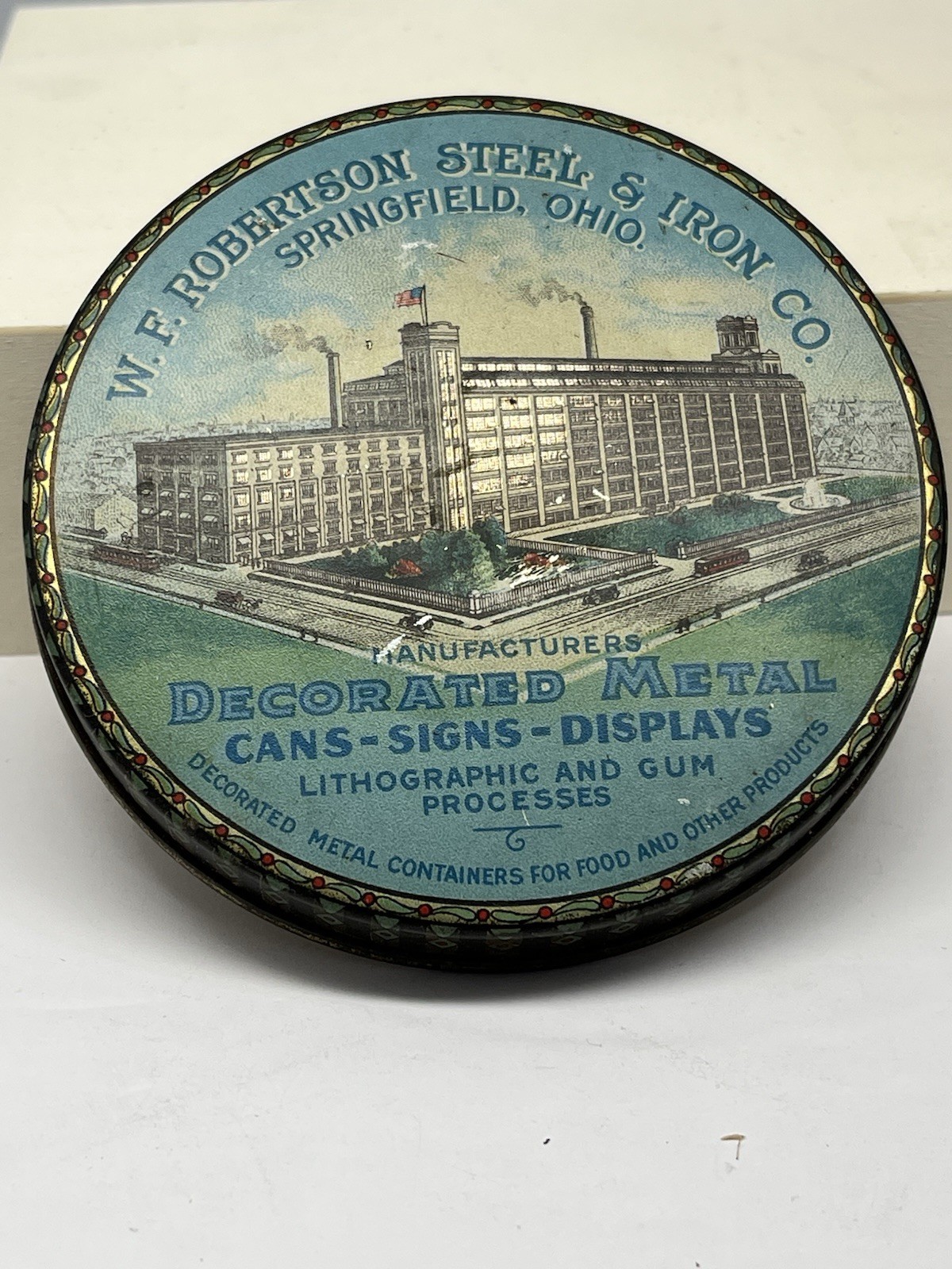 Antique W.F. Robertson Steel Iron Co Springfield Ohio Litho Advertising Tin