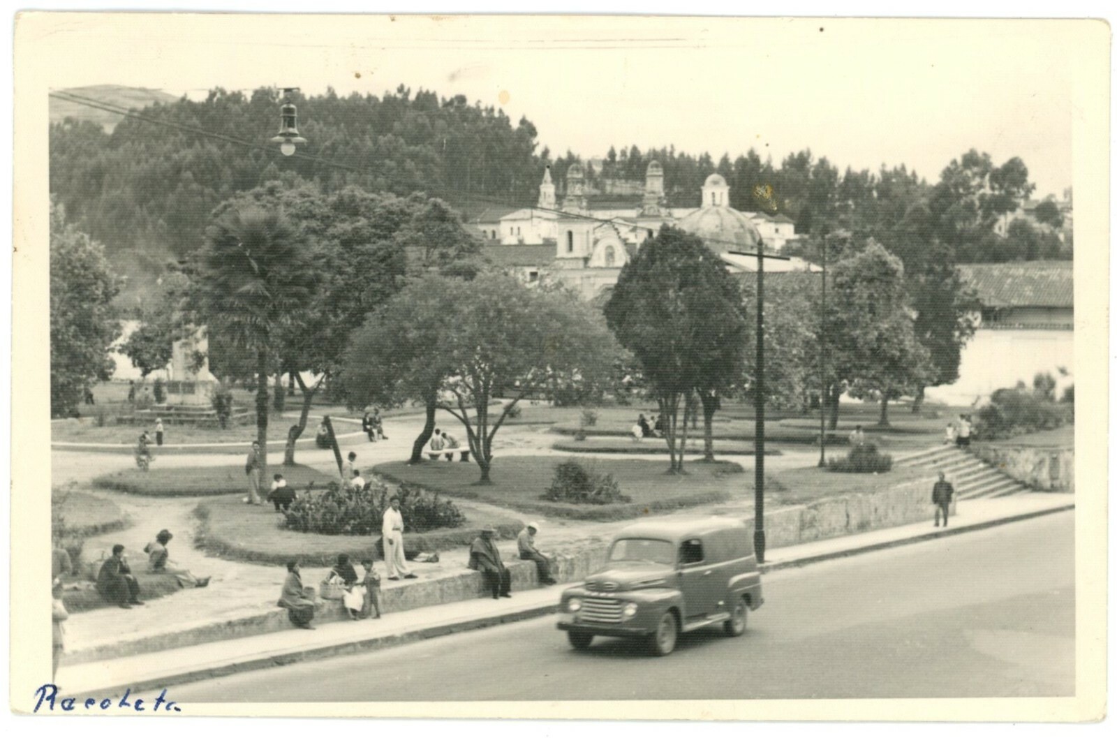 Quito Ecuador La Recoleta Monastery Park 1940s Ford Van RPPC Real Photo Postcard Quito Ecuador La Recoleta Monastery Park 1940s Ford Van RPPC Real Photo Postcard