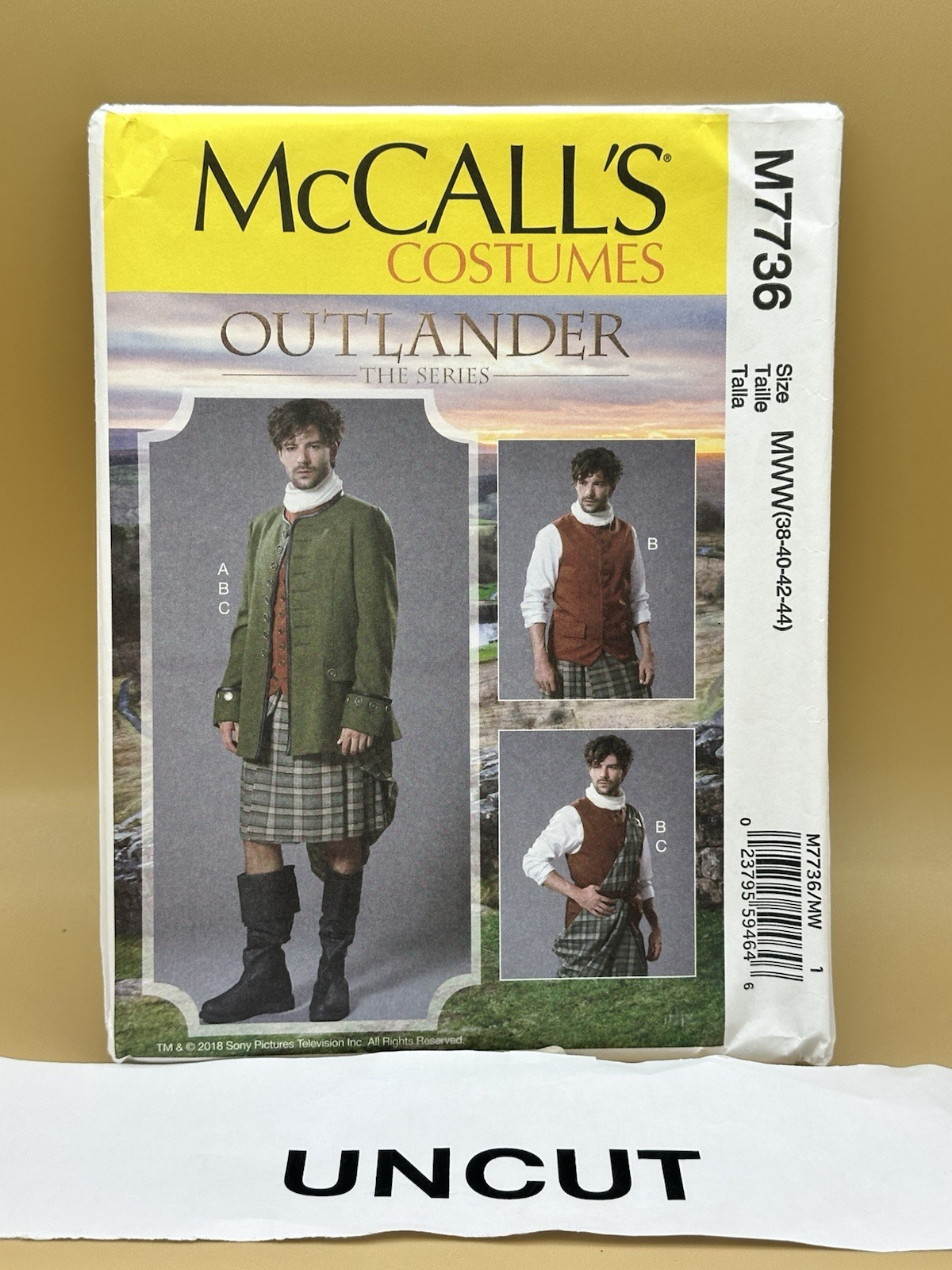 McCall's Pattern 7736 Costumes OUTLANDER Men jacket Vest Kilt Sz 38-44 UN FF McCall's Pattern 7736 Costumes OUTLANDER Men jacket Vest Kilt Sz 38-44 UN FF